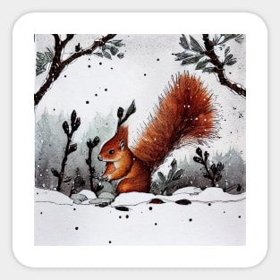 Red Squirrel in Snow Storm Sticker